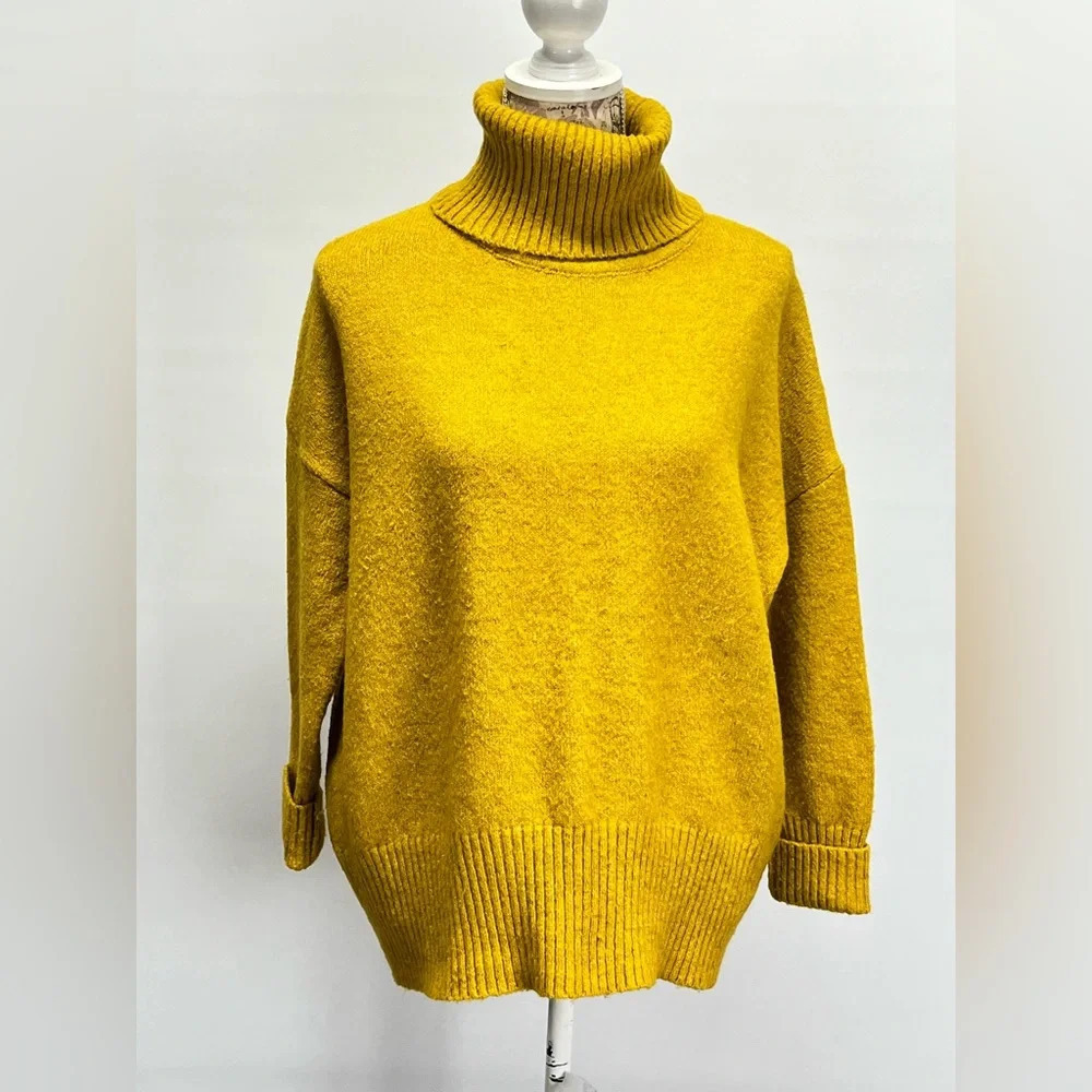 WILLIAM RAST Mustard yellow chunky Alpaca blend turtleneck sweater size S